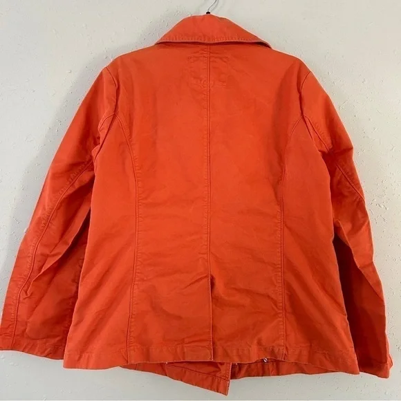 🦋 Lands’ End Canvas Orange Jacket Pea Coat Spring Casual Large Medium - Picture 4 of 10